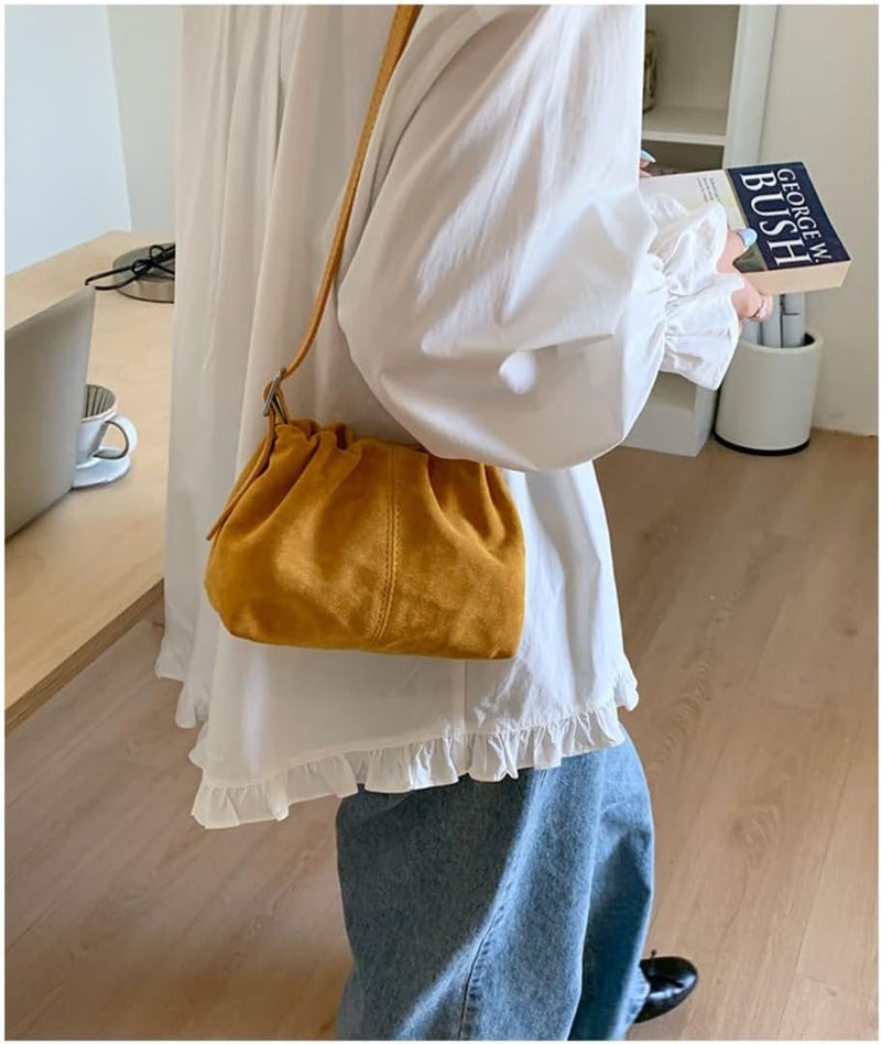 KeAiDMon Women Vintage Suede Handbags Tote Handbag Drawstring Bucket Bag Slouchy Crossbody Shoulder Bag Satchel Everyday Purse - Image 5